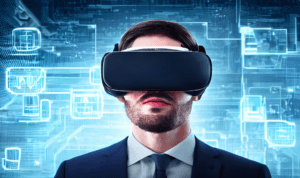 homme portant un casque de réalité virtuelle