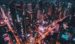 ville lumineuse représentant un algorythme