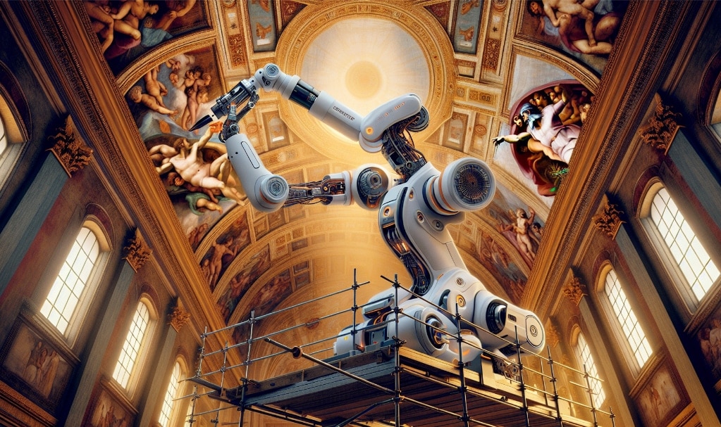 robot peignant le plafond de la chapelle Sixtine