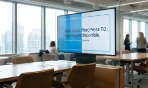 présentation de WordPress 7 sur un grand écran