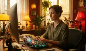utilisatrice d'un clavier bizarre